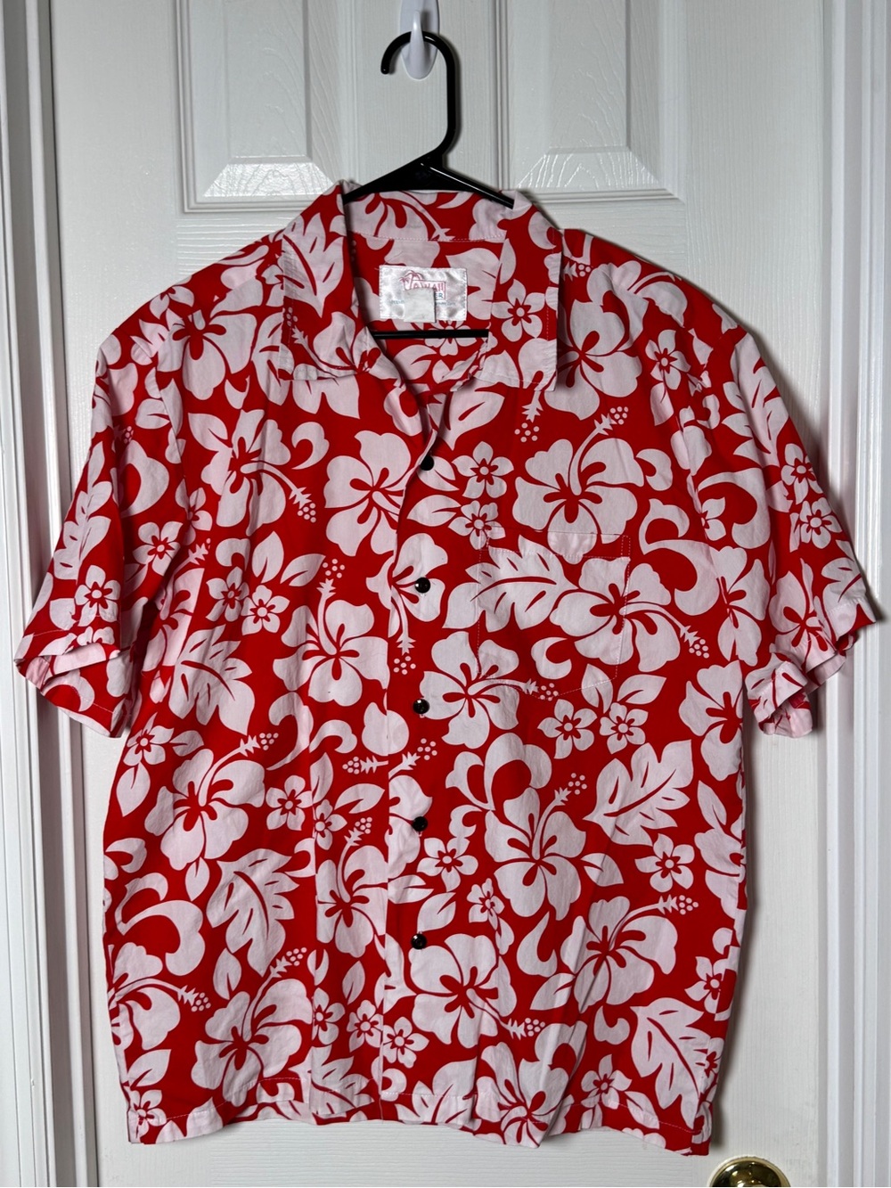 Hawaii Hangover Classic Hibiscus Hawaiian Aloha Shirt Red White Size Medium